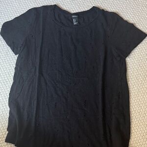 Forever 21 Black Short Sleeve Distressed Tee